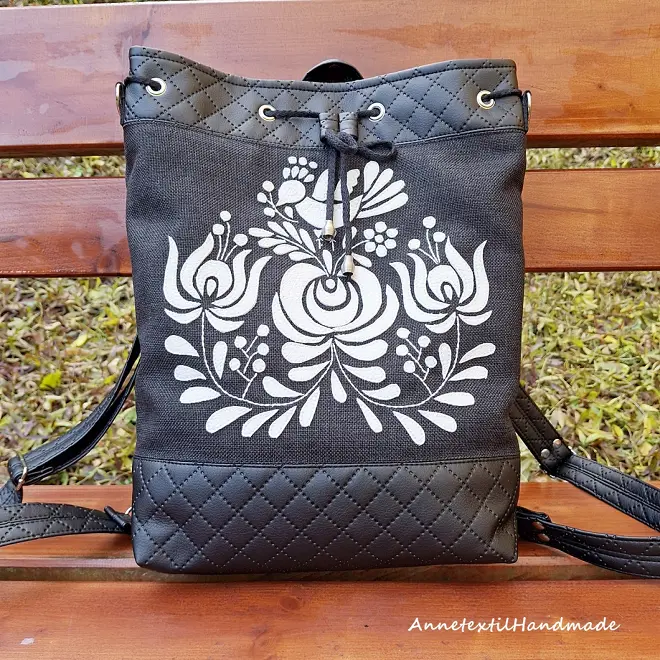 Matyó Madaras 2in1 Hátizsák és Válltáska - fekete - fehér - Upcycled