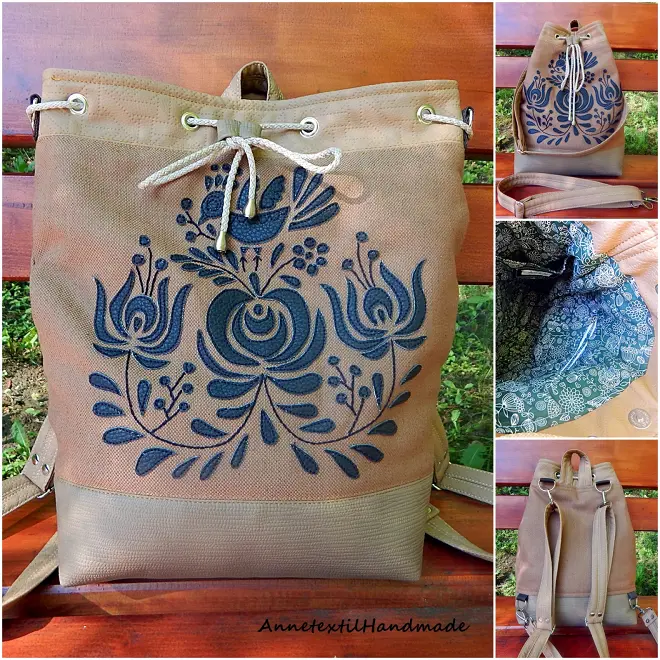 Matyó madaras többfunkciós hátizsák/oldaltáska, barna