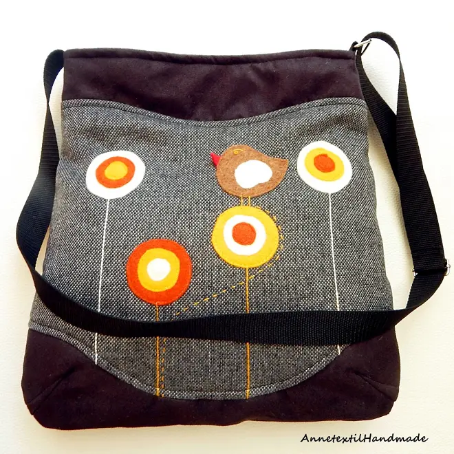 Gömbvirágos, madaras midi cross bag