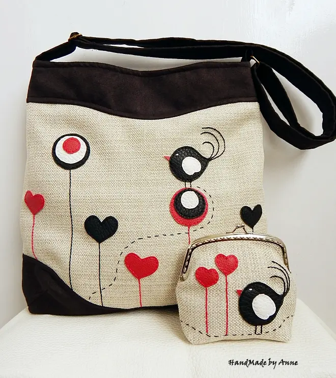 Valentin madaras, szíves válltáska, crossbody bag, tarisznya szett