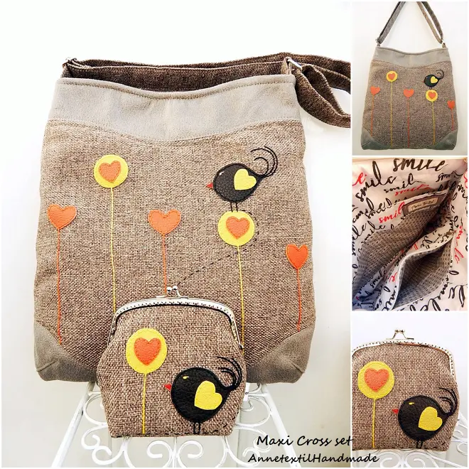 Valentin madaras, szíves válltáska, crossbody bag, tarisznya szett